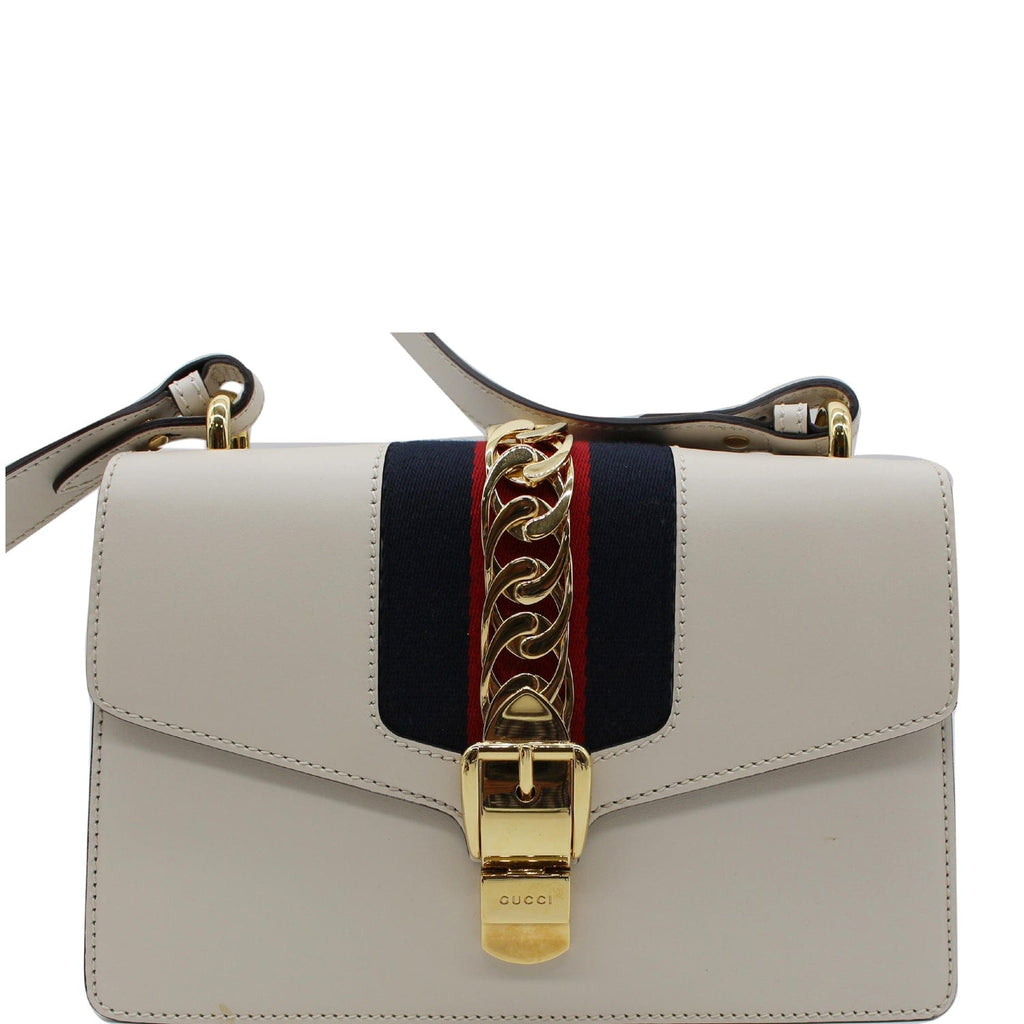 GUCCI Sylvie Small  Top Handle Bag White 421828