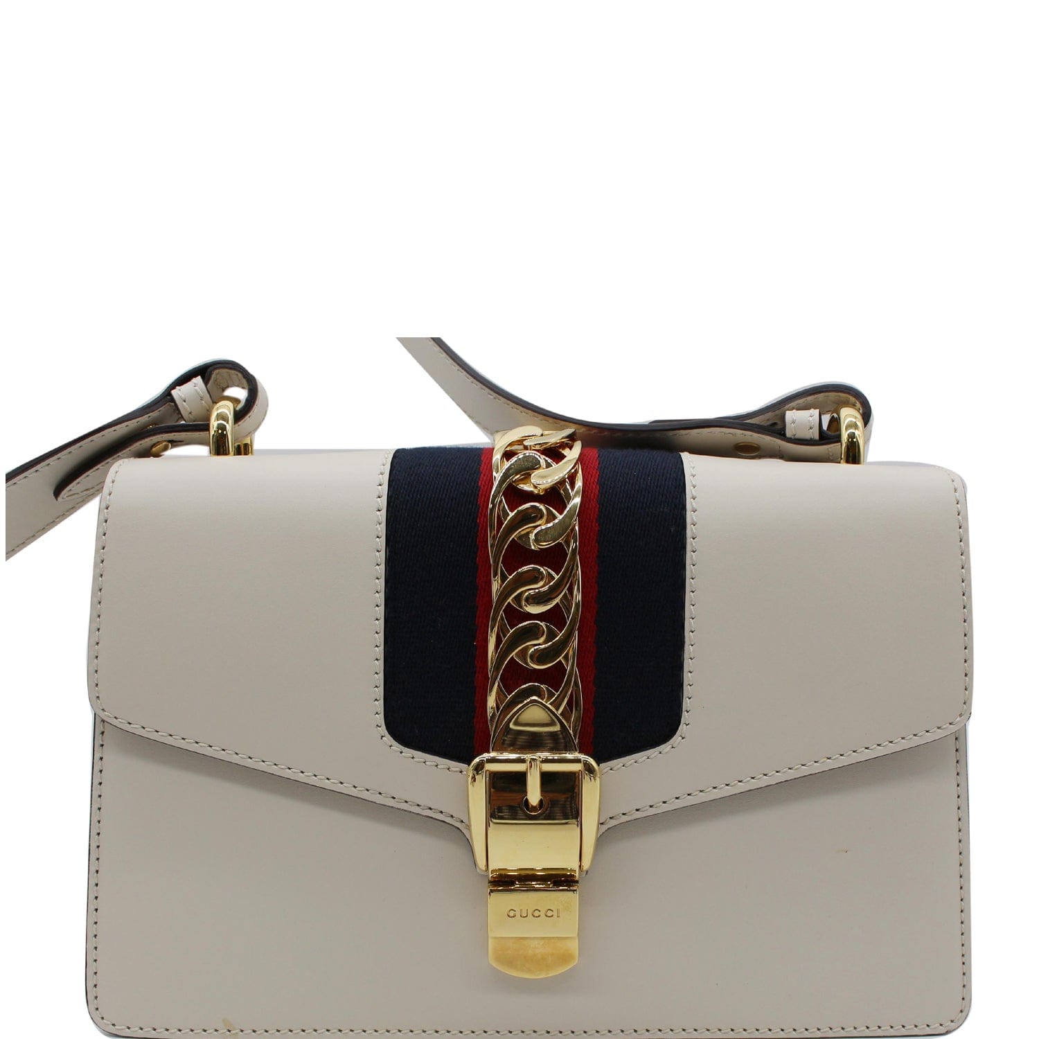 GUCCI Sylvie Small  Top Handle Bag White 421828