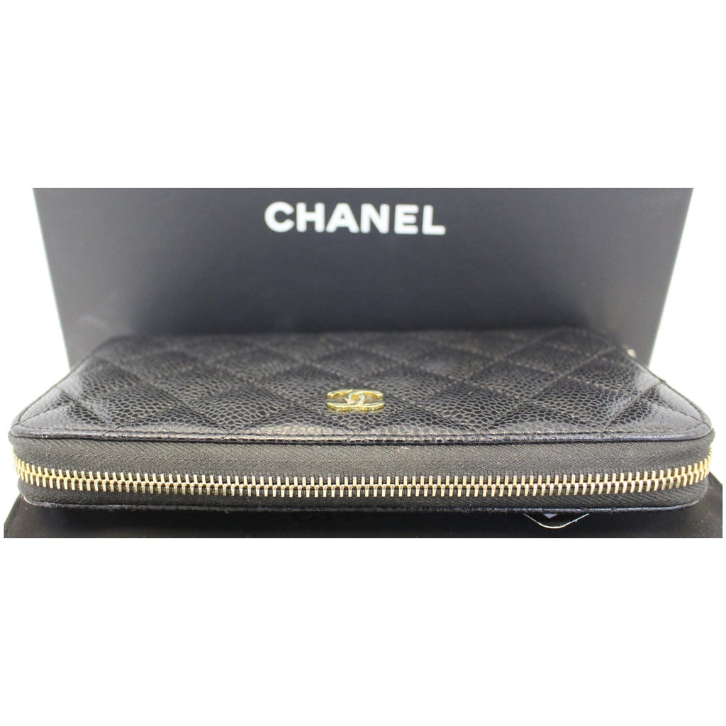 Chanel Black Caviar Leather Leather Zippy Wallet Black