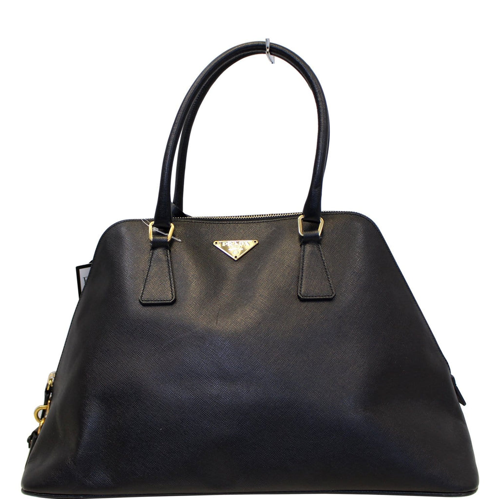 PRADA Saffiano Dome Black Leather Satchel Bag