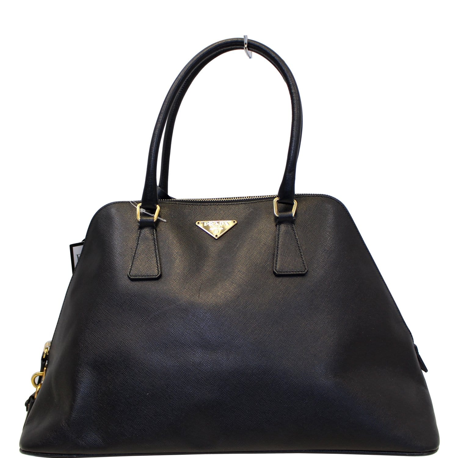PRADA Saffiano Dome Black Leather Satchel Bag