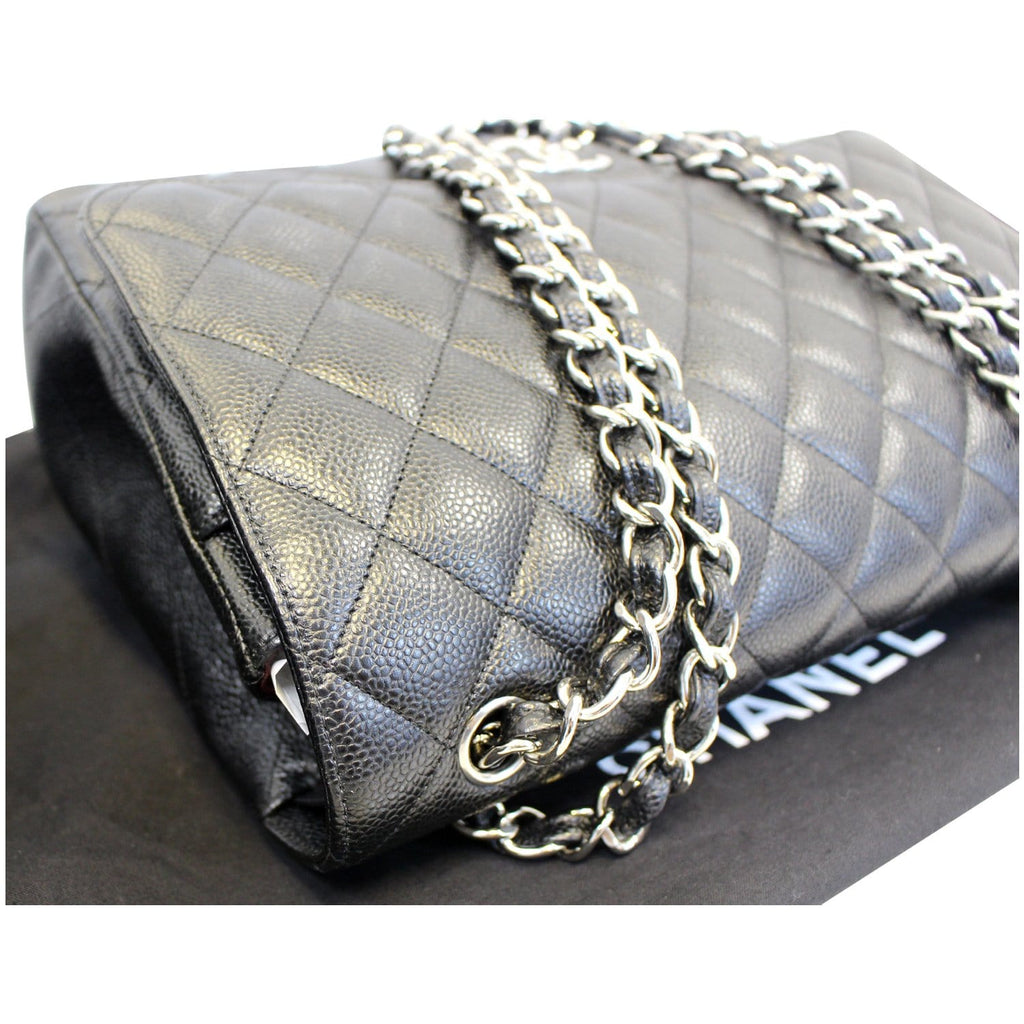 Chanel Maxi Caviar Leather Leather Jumbo Double Flap Shoulder Bag Black