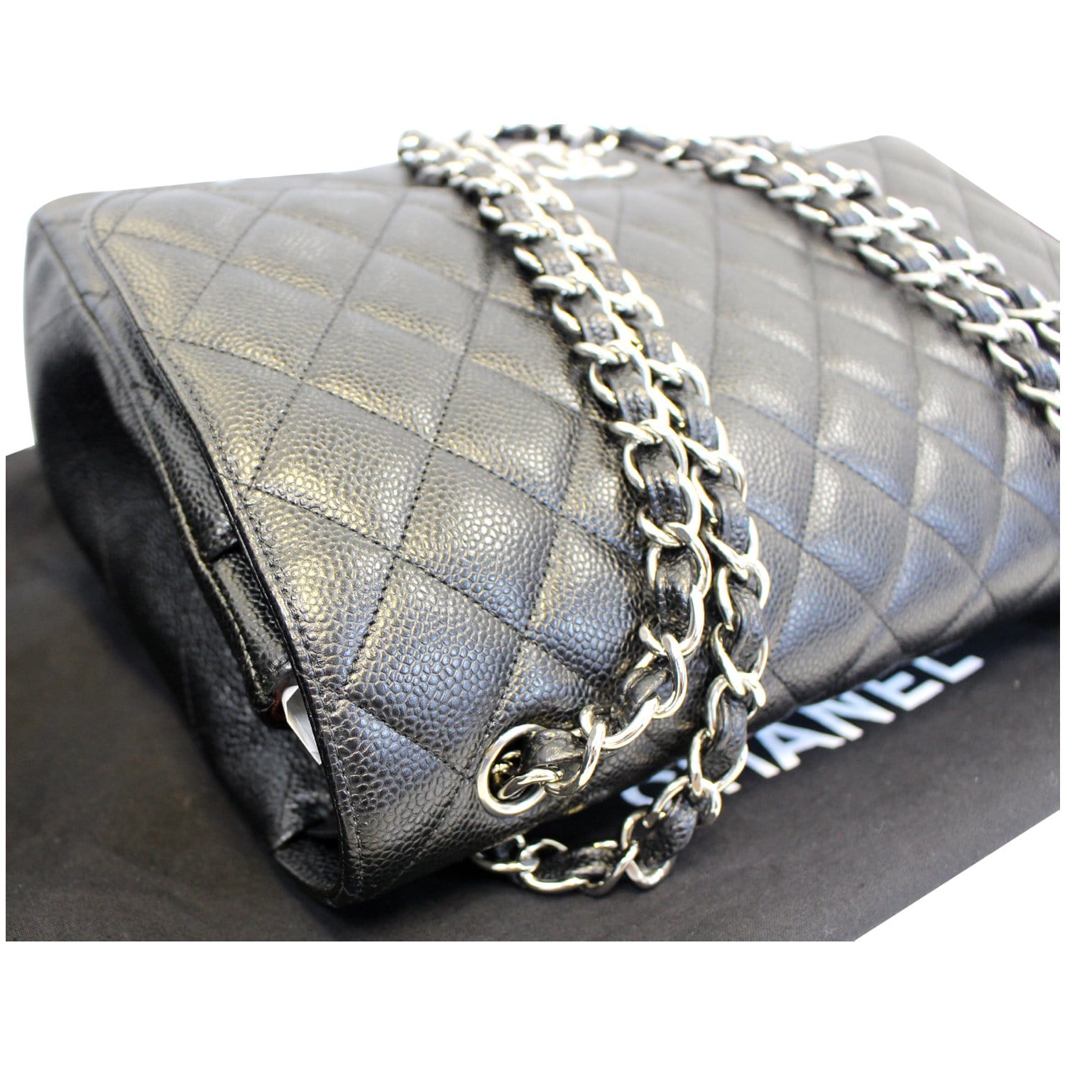 Chanel Maxi Caviar Leather Leather Jumbo Double Flap Shoulder Bag Black