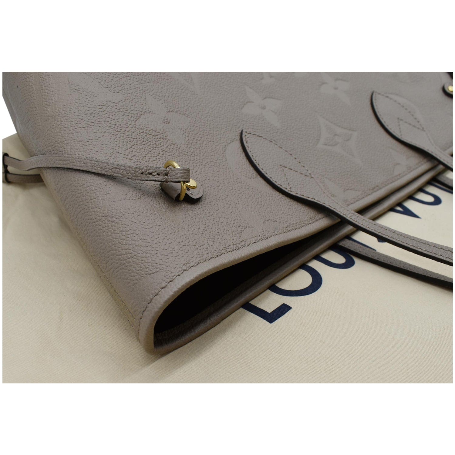 LOUIS VUITTON Neverfull MM Monogram Empreinte Tote Bag Beige