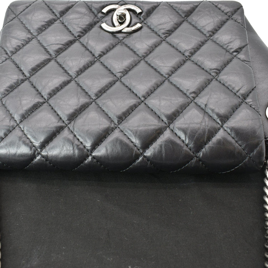 Chanel Accordion Flap Aged Leather Shoulder Bag Black