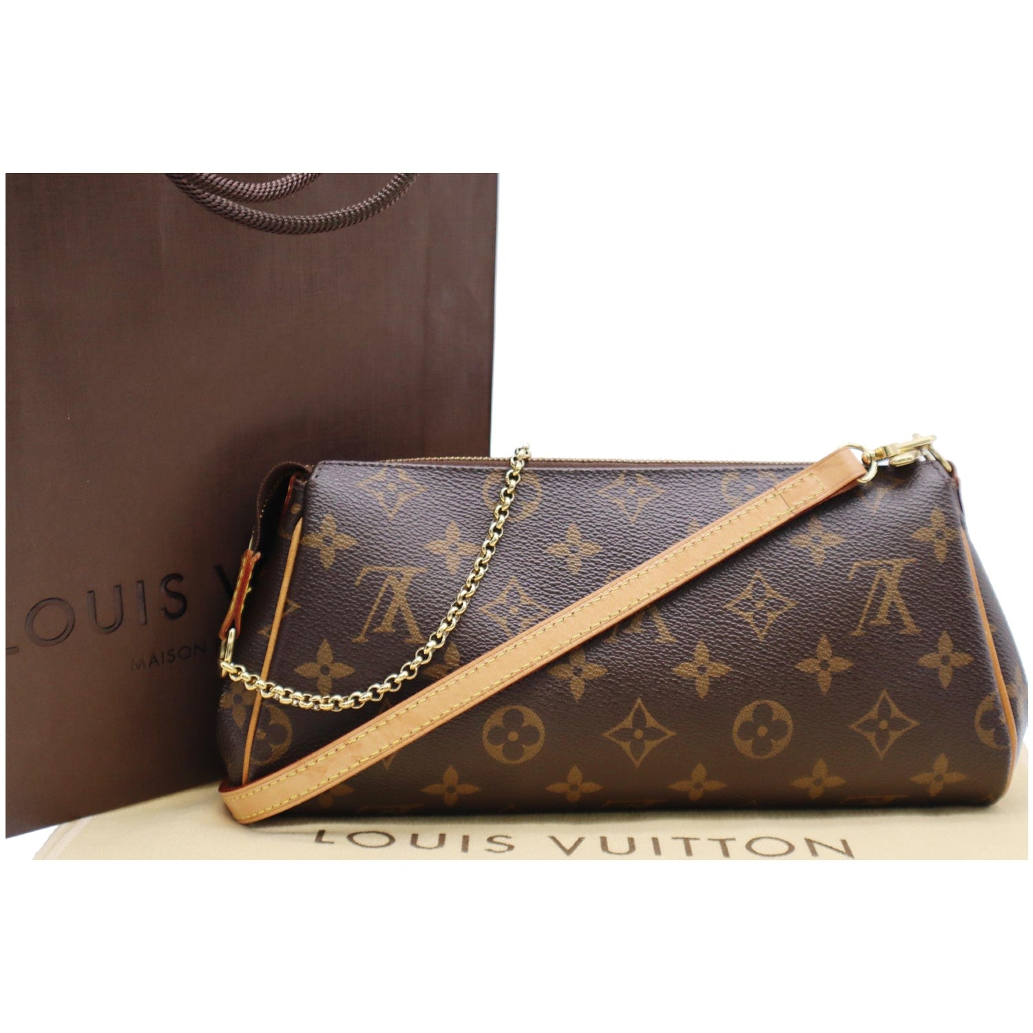 LOUIS VUITTON Eva Monogram Canvas Pochette Crossbody Bag Brown