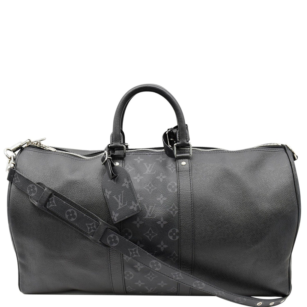LOUIS VUITTON Keepall 50 Bandouliere Monogram Taiga Leather Travel Bag Black