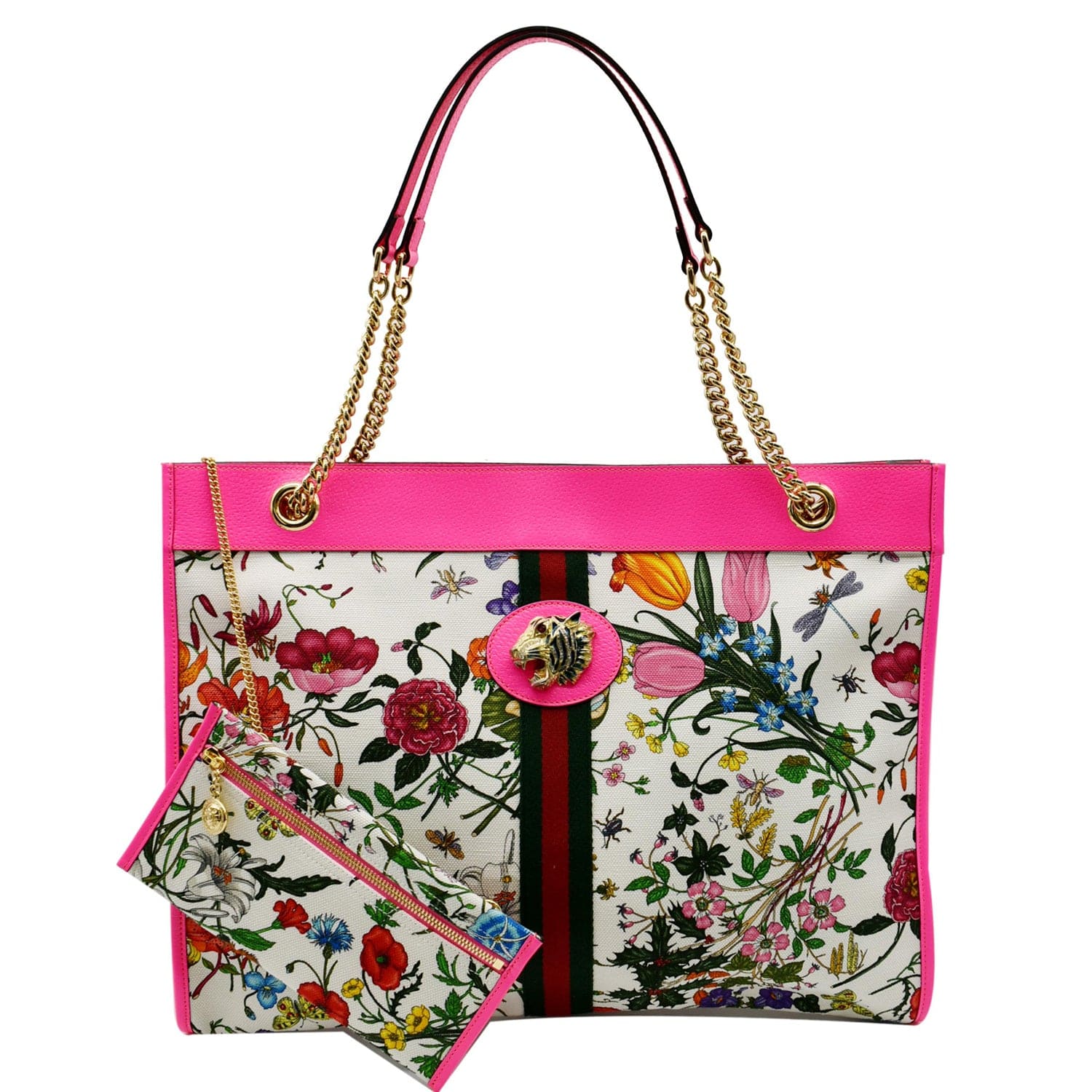 GUCCI Floral Rajah Large Canvas Leather Tote Bag Multicolor 537219