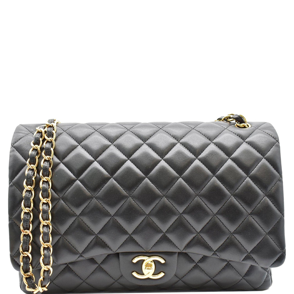 Chanel Maxi Double Flap  Leather Shoulder Bag Black
