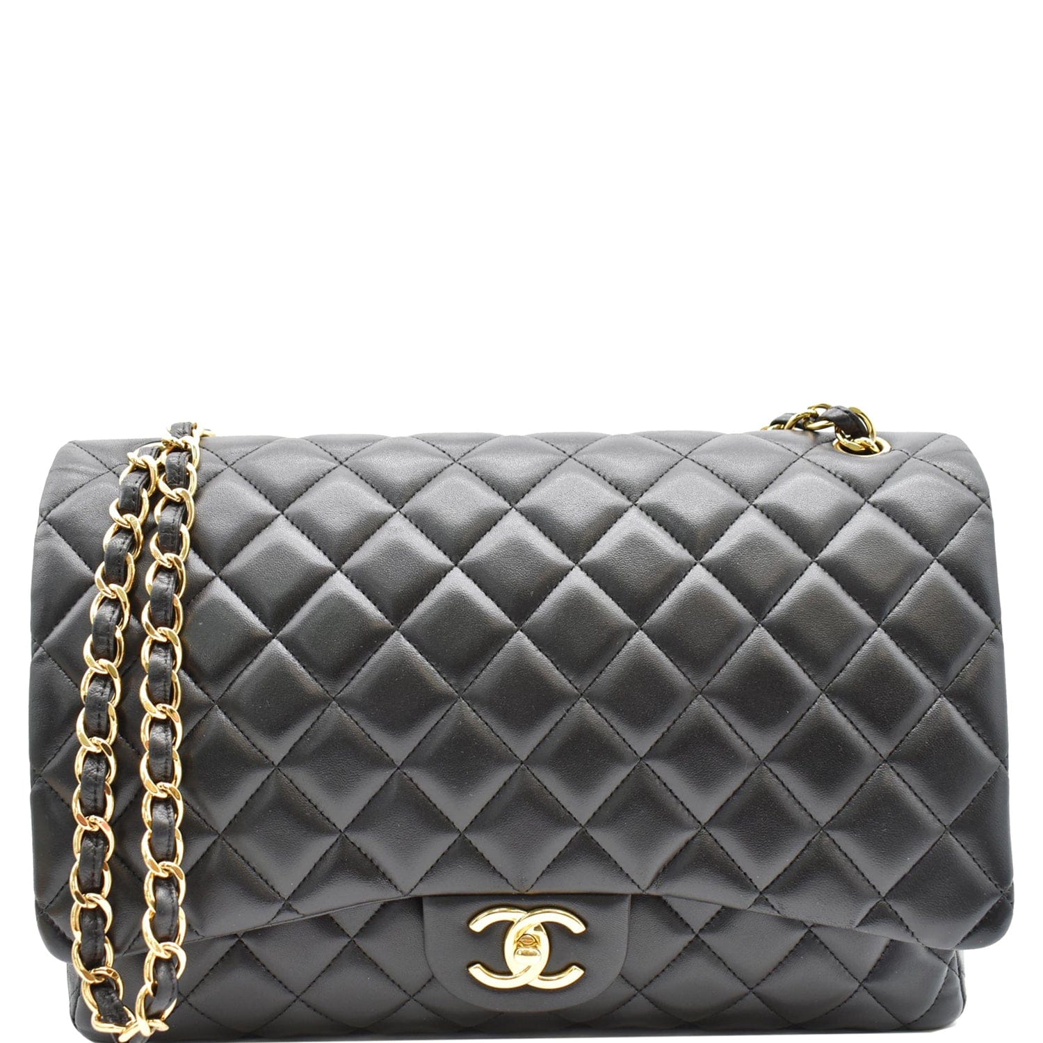 Chanel Maxi Double Flap  Leather Shoulder Bag Black