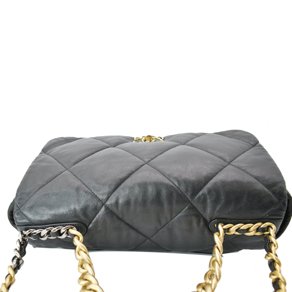 Chanel 19 Large Flap Quilted  Leather Shoulder Bag Black