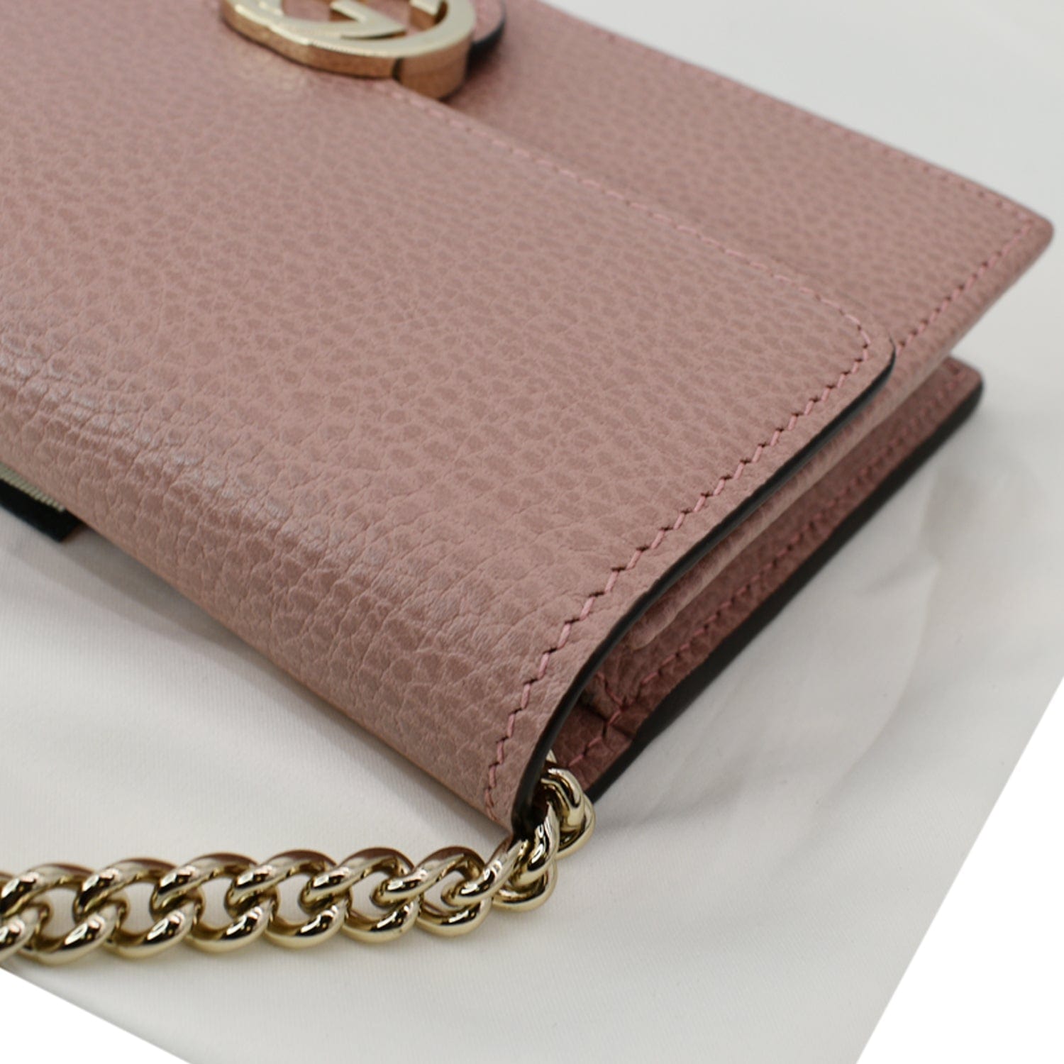 GUCCI Dollar Interlocking G  Leather Chain Wallet Crossbody Bag Soft Pink 510314