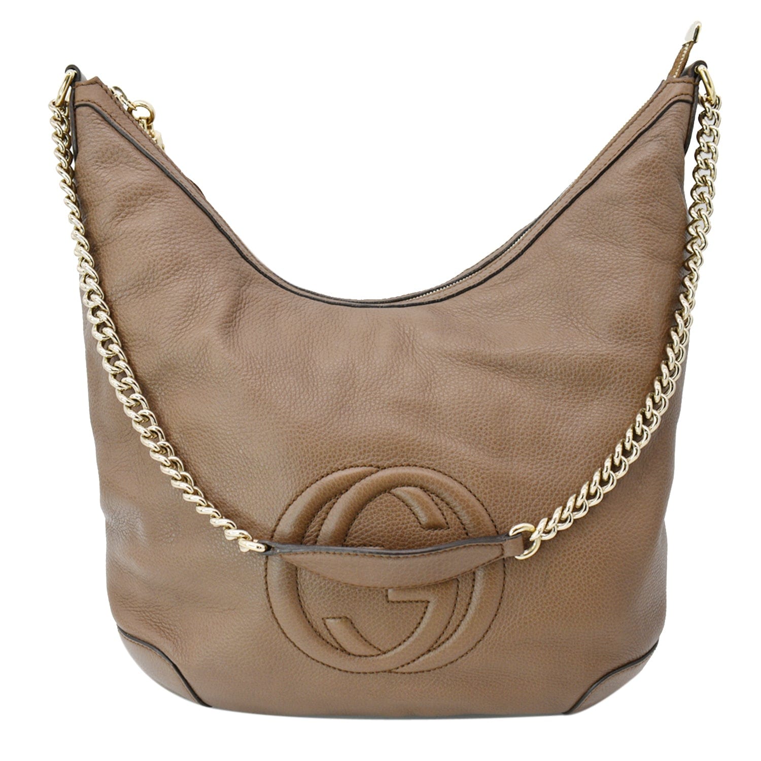 GUCCI Soho Pebbled  Leather Chain Shoulder Bag Maple Brown 308981