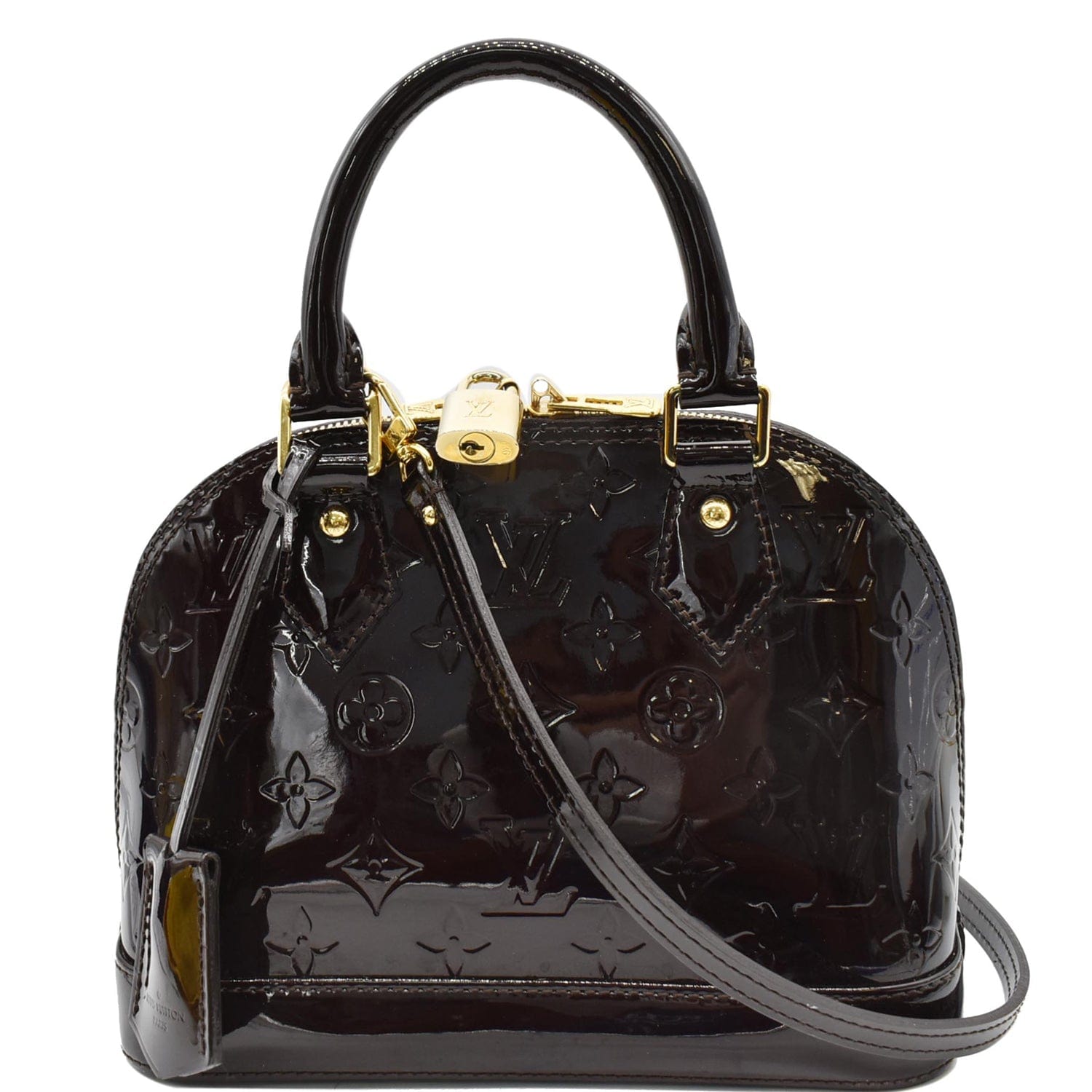 LOUIS VUITTON Alma BB Vernis Leather Satchel Crossbody Bag Amarante