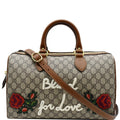GUCCI Blind for Love Embroidered Gucci Supreme Canvas Boston Bag Maple Brown 409527