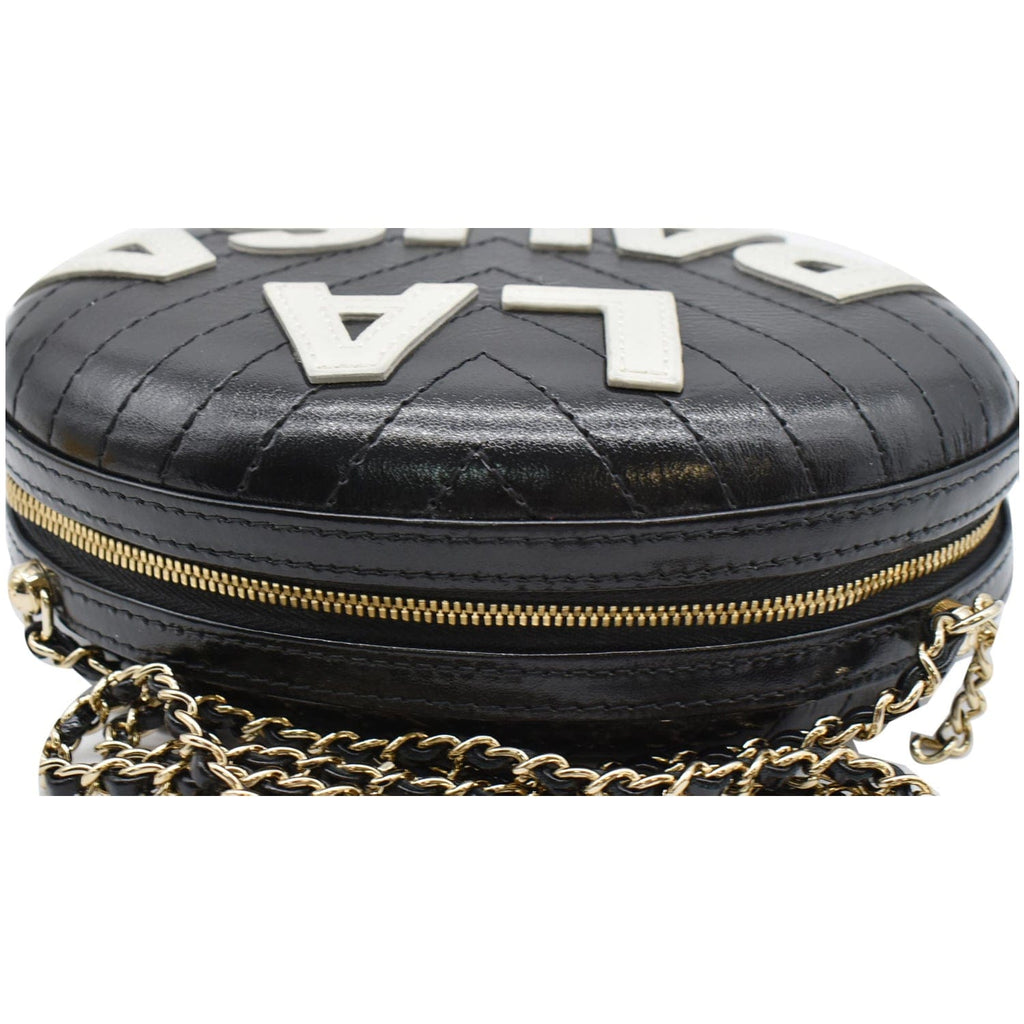 Chanel La Pausa Embroidered Chevron Leather Chain Clutch Bag Black