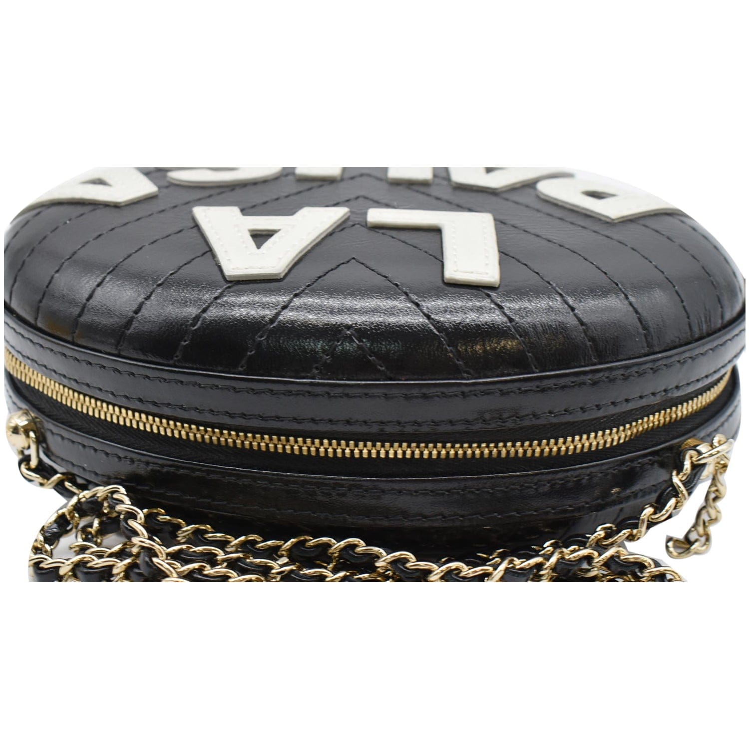 Chanel La Pausa Embroidered Chevron Leather Chain Clutch Bag Black