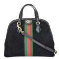 GUCCI Ophidia Gucci Suede Web Top Handle Crossbody Bag Black 524533