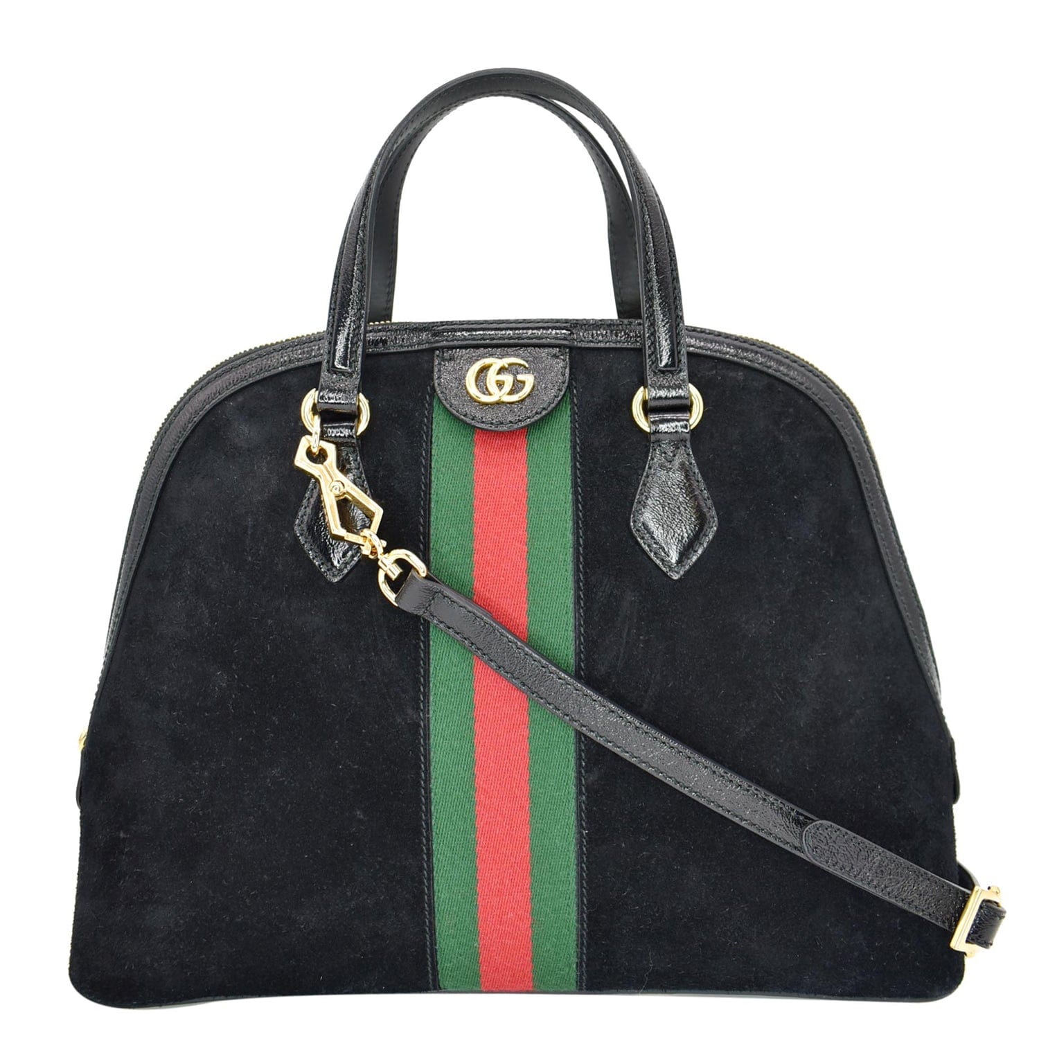 GUCCI Ophidia Gucci Suede Web Top Handle Crossbody Bag Black 524533