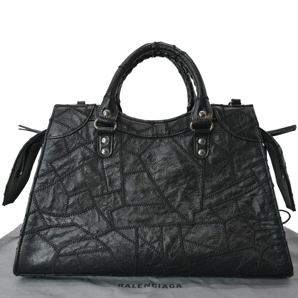 BALENCIAGA Neo Classic Patchwork Leather Top Handle Shoulder Bag Balck