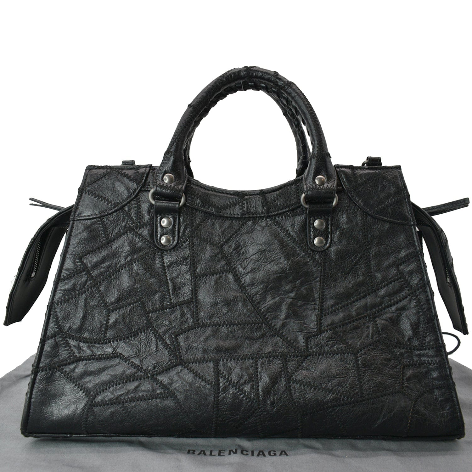 BALENCIAGA Neo Classic Patchwork Leather Top Handle Shoulder Bag Balck