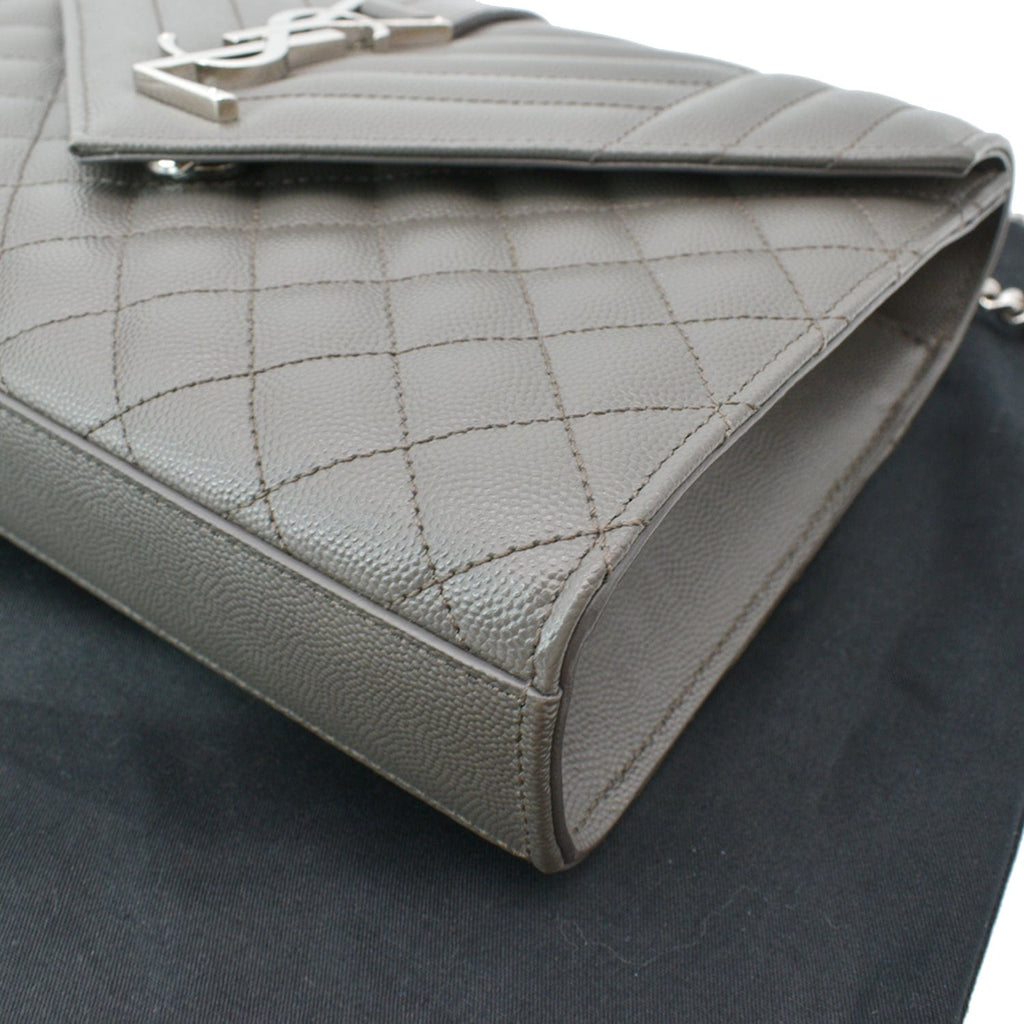 YVES SAINT LAURENT Envelope Chain Medium Mix MatelassÃ© Leather Crossbody Bag Grey