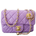 Chanel 22S Mini Pearl Crush Square Flap Leather Crossbody Bag Purple