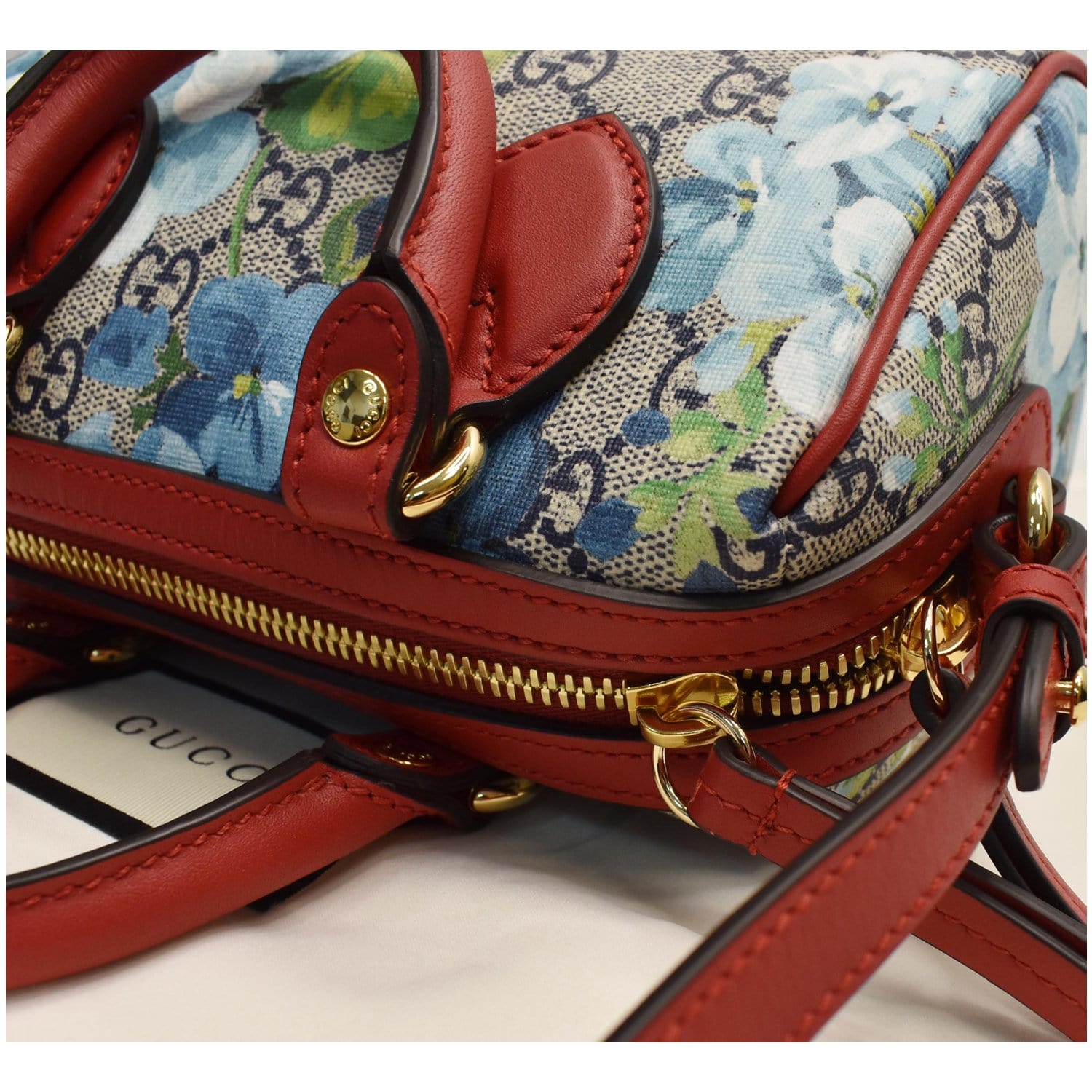 GUCCI Mini Blooms Gucci Supreme Canvas Top Handle Crossbody Bag Red 546312