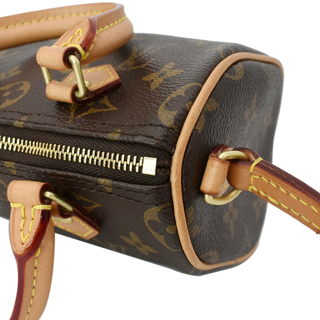 LOUIS VUITTON Nano Speedy Monogram Canvas Crossbody Bag Brown