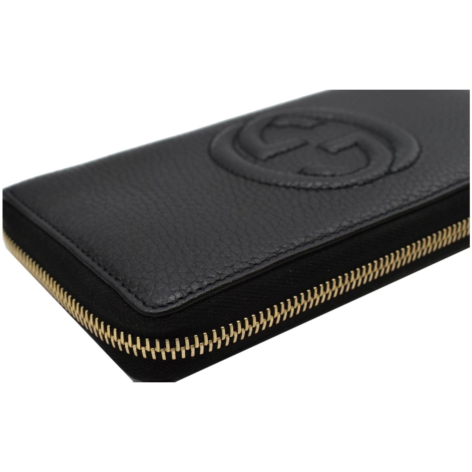 GUCCI Soho Zip Around Pebbled  Leather Wallet Black 598187