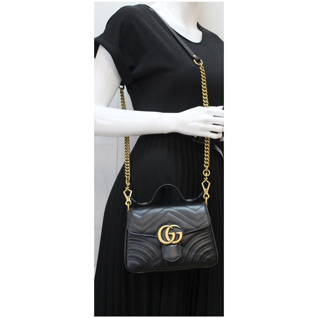 GUCCI Gucci Marmont Mini Leather Top Handle Shoulder Bag Black 547260