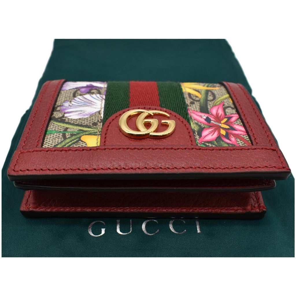 GUCCI Ophidia Flora Gucci Supreme Canvas Card Case Wallet Red 523155