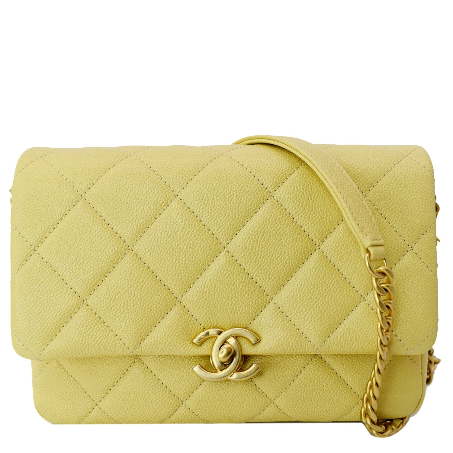 Chanel Melody Flap Small Quilted Caviar Leather Shoulder Bag Yellow