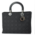 CHRISTIAN DIOR Lady Dior  Nylon Cannage Canvas Tote Bag Black