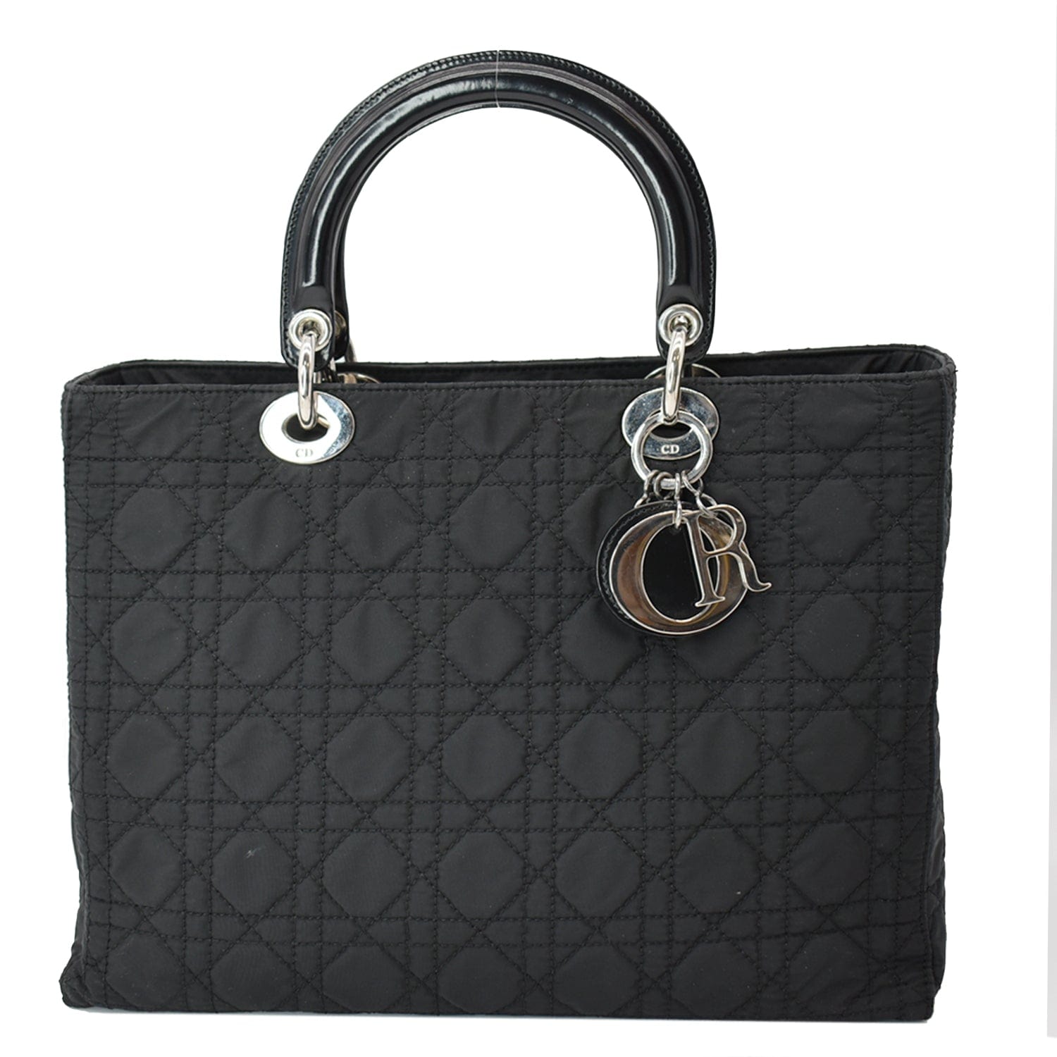 CHRISTIAN DIOR Lady Dior  Nylon Cannage Canvas Tote Bag Black