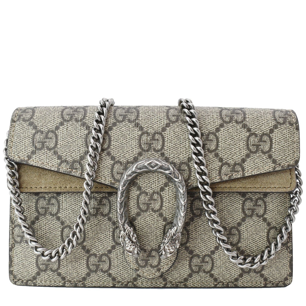 GUCCI Dionysus Super Mini Gucci Supreme Canvas Crossbody Bag Taupe 476432