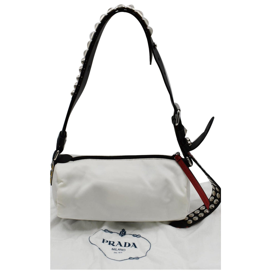 PRADA New Vela Cylindrical Nylon Shoulder Bag White