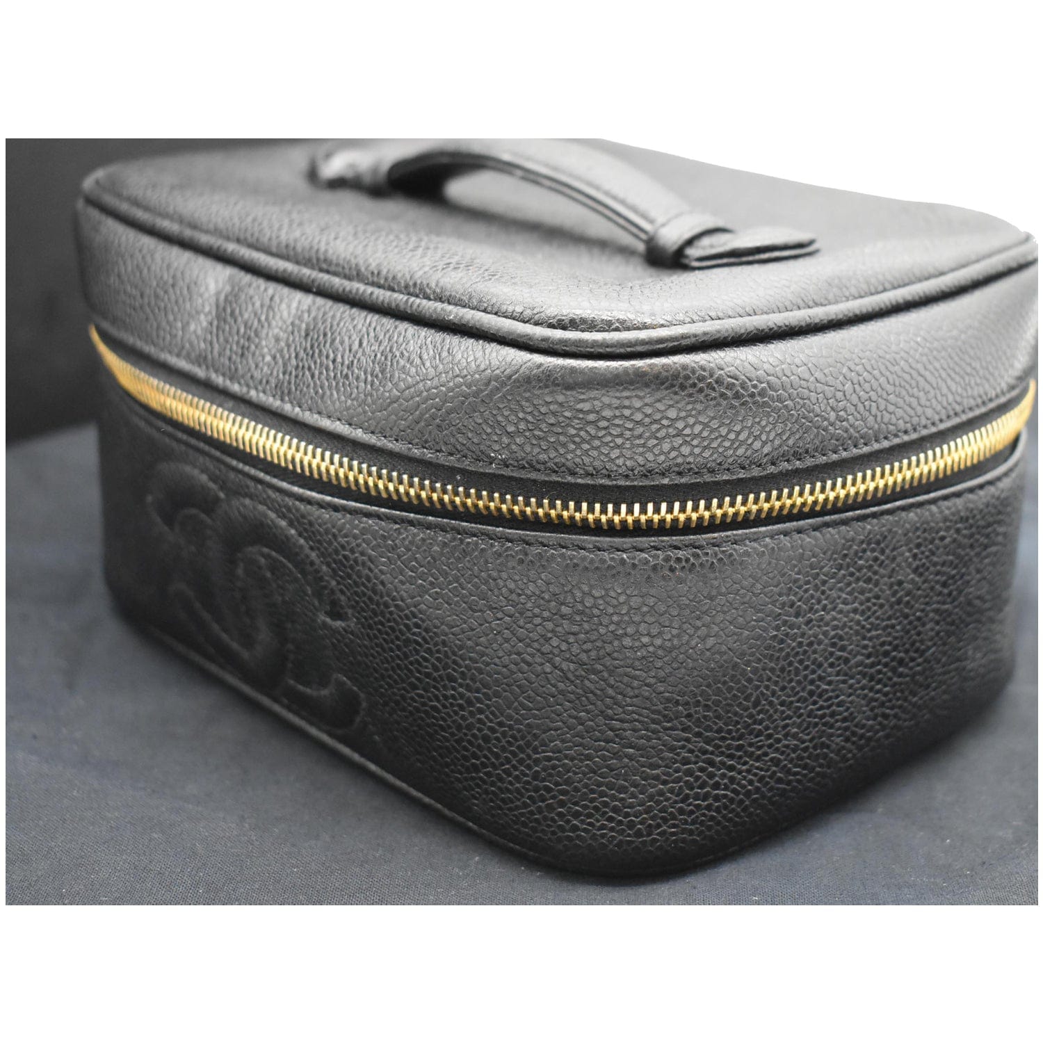 Chanel  Vanity Case Leather Chain Cosmetic Bag Black