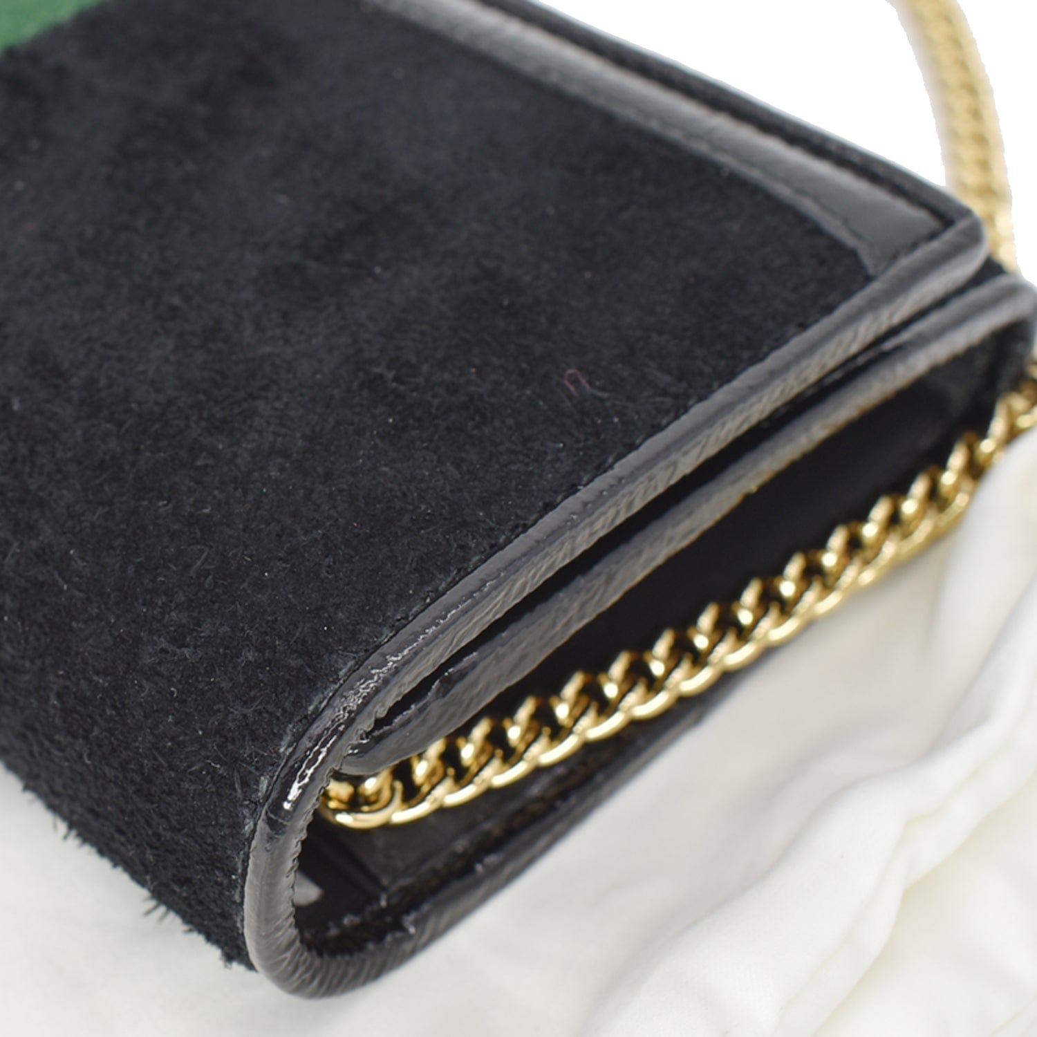 GUCCI Ophidia Suede New 1:1 Rep Web Leather Wallet On Chain Crossbody Bag Black 546592