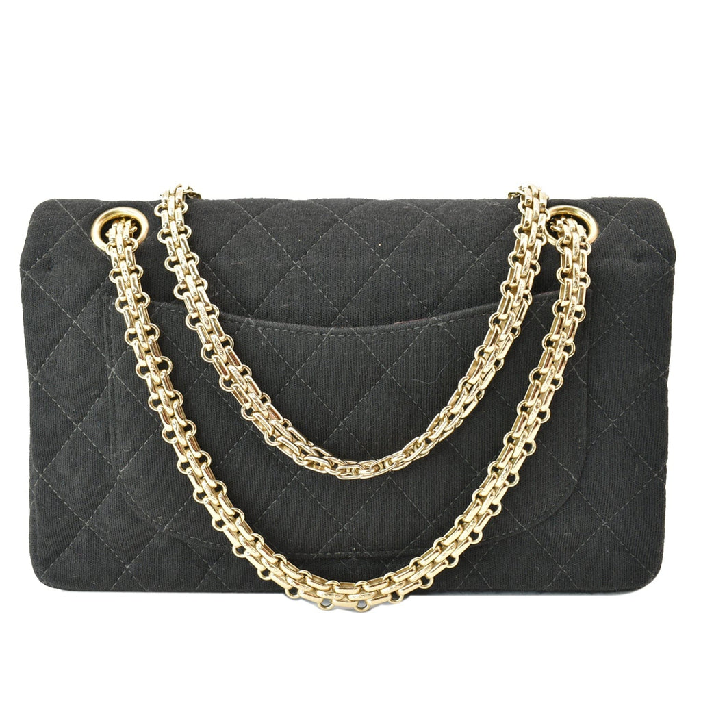 Chanel Classic Flap Jersey Fabric Shoulder Bag Black