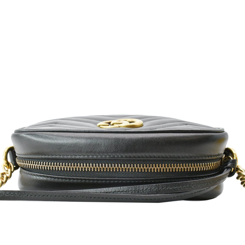 GUCCI Gucci Marmont Matelasse Mini Leather Crossbody Bag Black 448065
