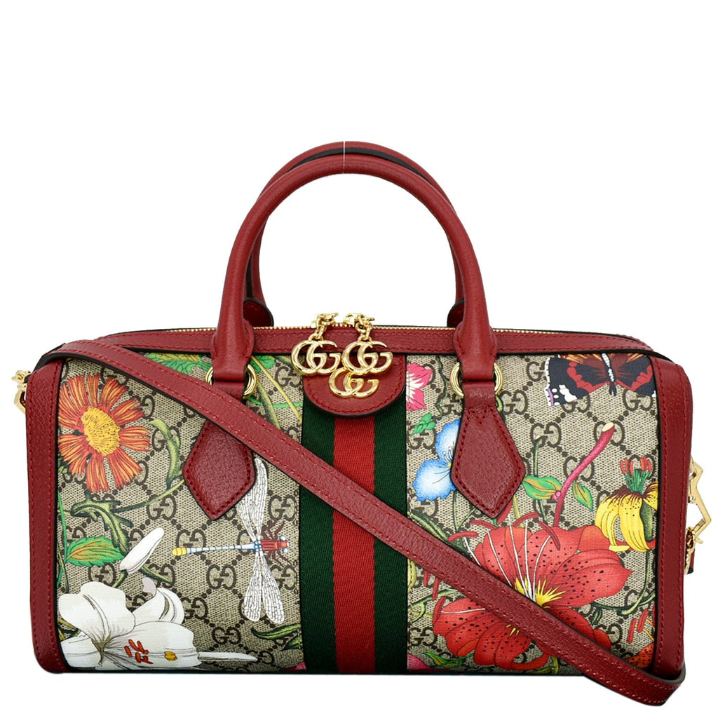 GUCCI Ophidia Flora Web Gucci Supreme Canvas Top Handle Shoulder Bag Red 524532