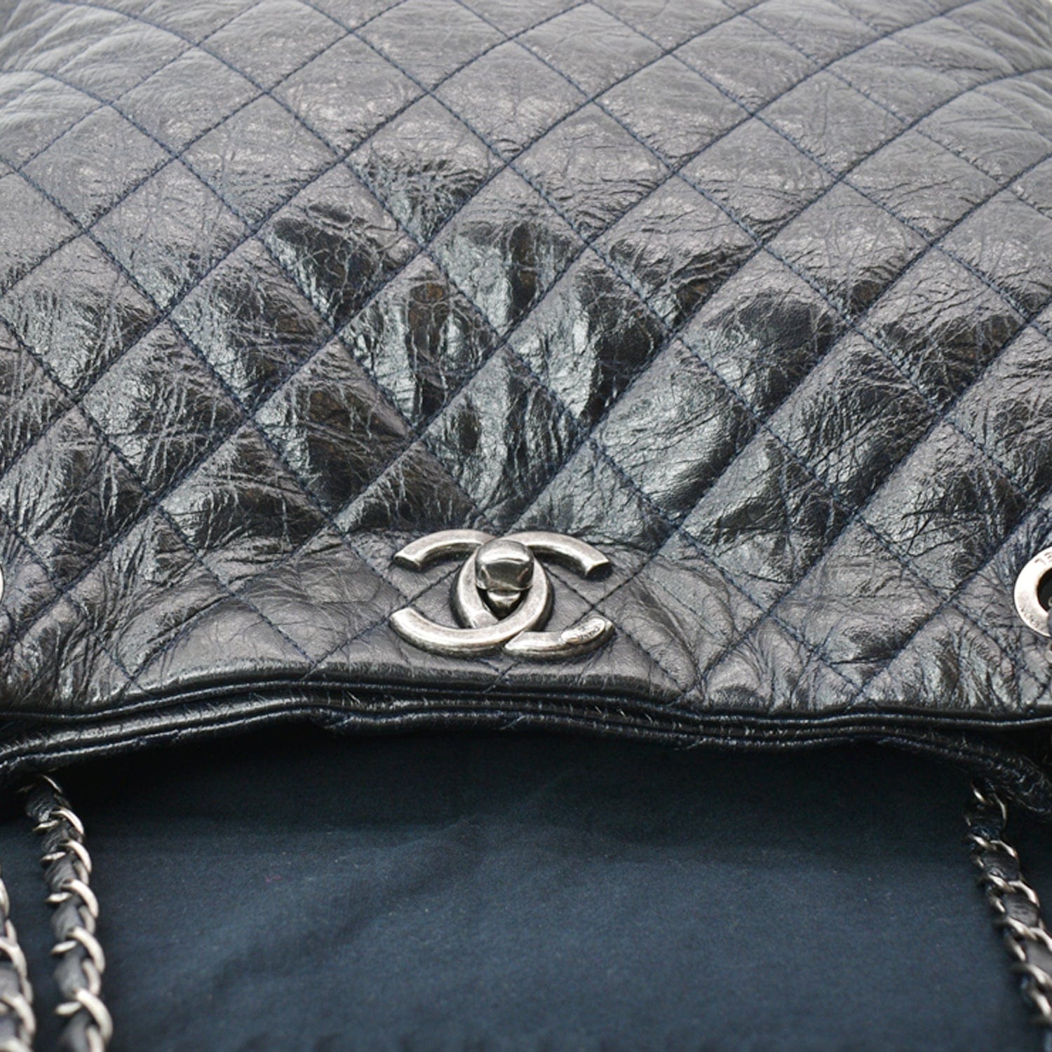 Chanel Glazed Aged  Distressed Tote Shoulder Bag Blue