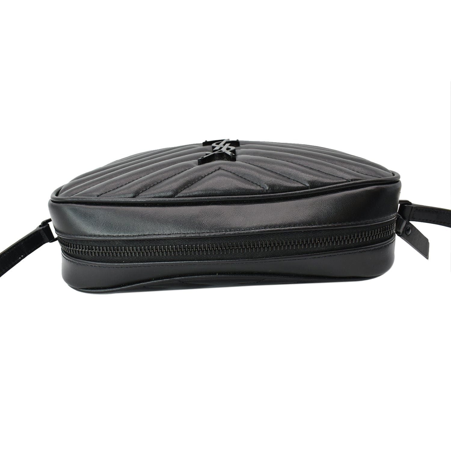 YVES SAINT LAURENT Lou Chevron Leather Camera Crossbody Bag Black