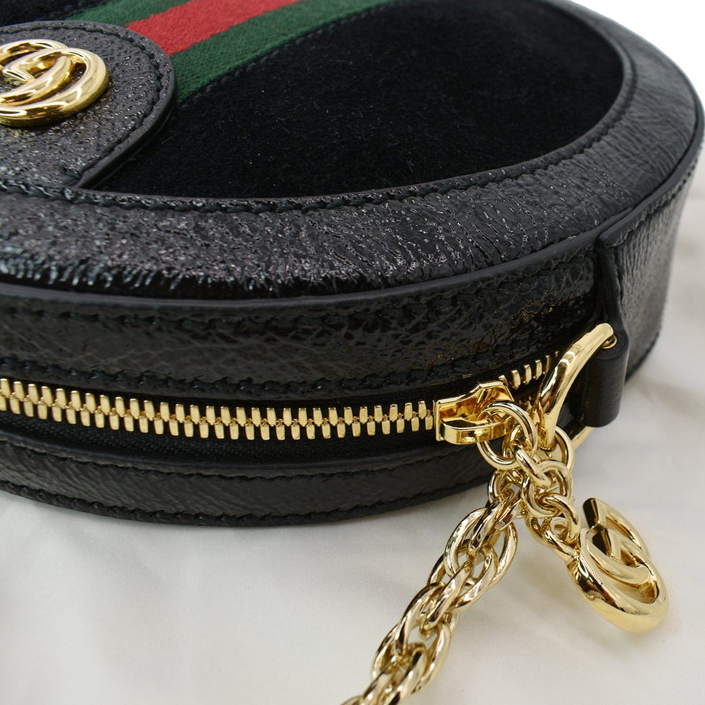 GUCCI Ophidia Mini Gucci Round Web Leather Crossbody Bag Black 550618