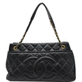 Chanel Timeless CC Soft Quilted Caviar Leather Shopping Tote Bag Black
