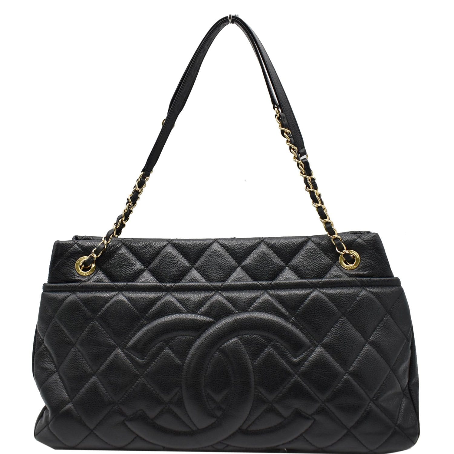 Chanel Timeless CC Soft Quilted Caviar Leather Shopping Tote Bag Black