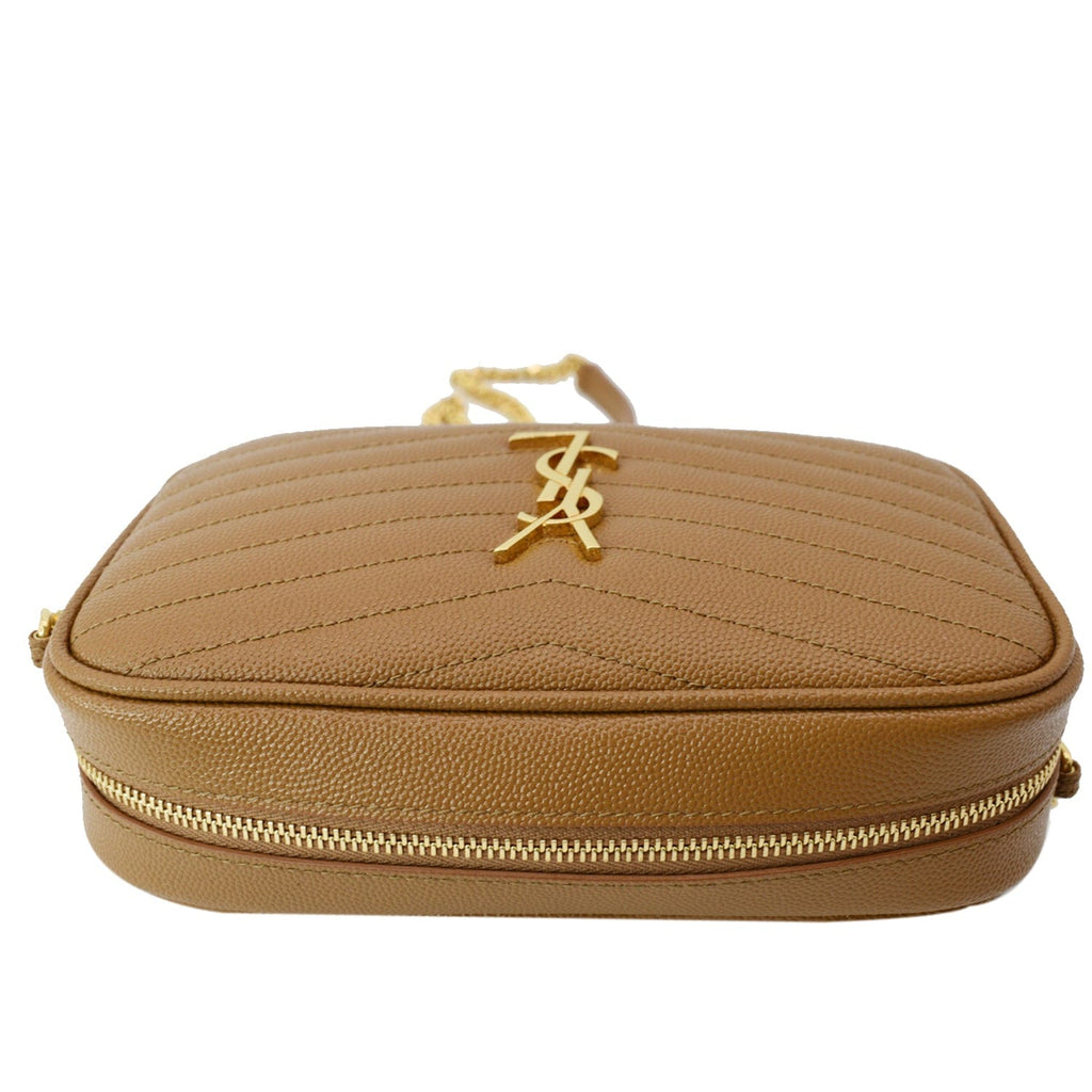 YVES SAINT LAURENT Mini Lou Grain De Poudre Camera Crossbody Bag Dark Natural