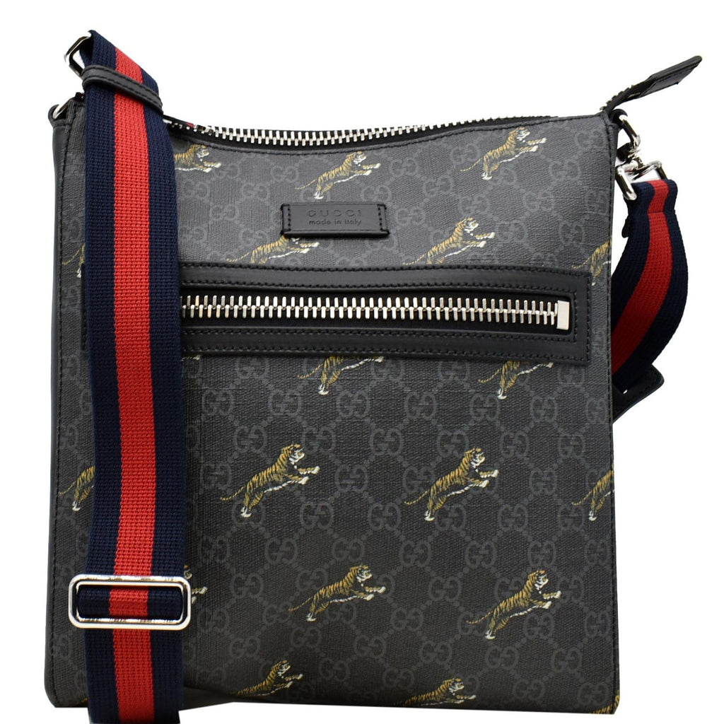 GUCCI Bestiary Tigers Gucci Supreme Square Messenger Bag Black 474137