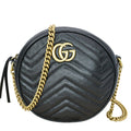GUCCI Gucci Marmont Mini Round Leather Crossbody Bag Black 550154